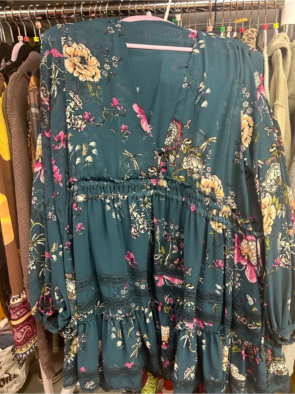 Free People Cherry Blossom Mini Dress in the Emerald Combo
